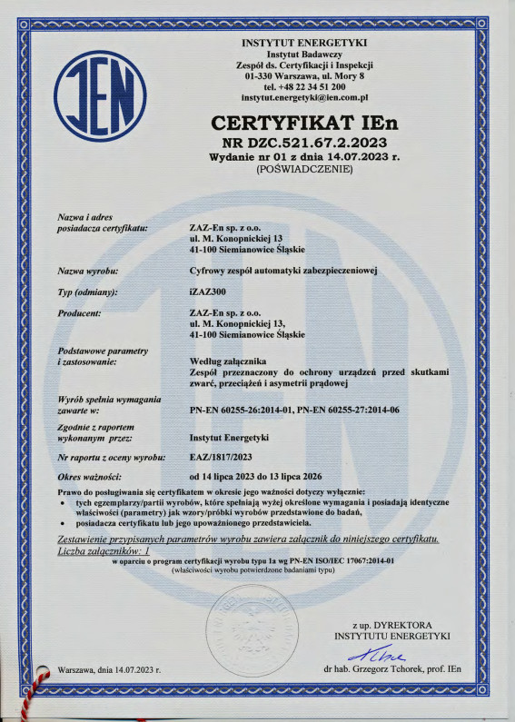 Certificate iZAZ200