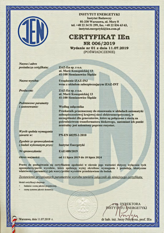 Certificate iZAZ-INJ