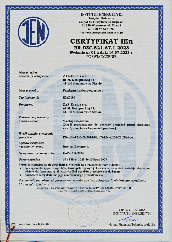 Certificate iZAZ100
