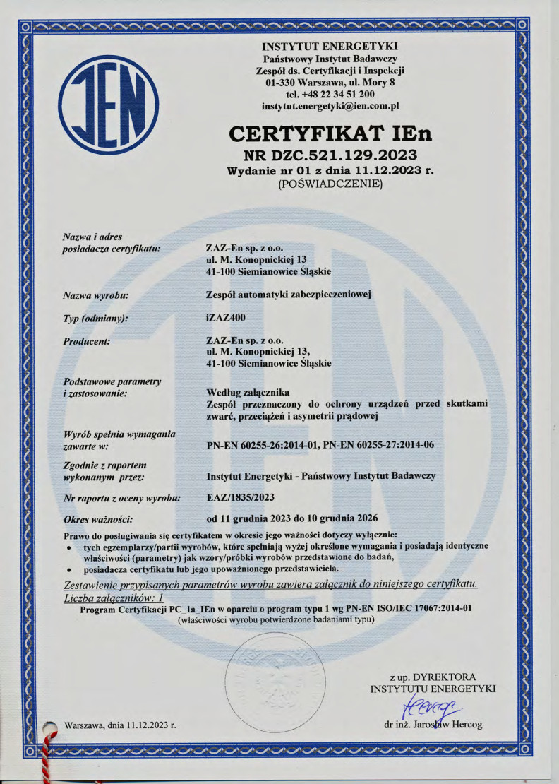 Certificate iZAZ400